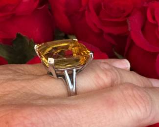 #32 - $485 - Huge Citrine on 14kt white gold setting - sz 5.75 to sz 6 - 10 grams -custom made ring 