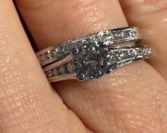 #94 - 1 1/2 ctw wedding set on 14kt white gold. Center stone 0.74 ctw. 5.5gr. Size 6 1/2 - $1,600