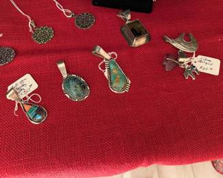 American Indian or Mexico pendants sterling & turquoise 