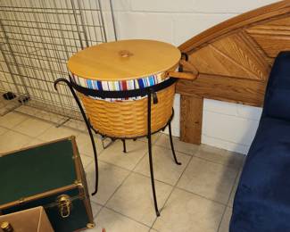Longaberger beverage basket on iron stand