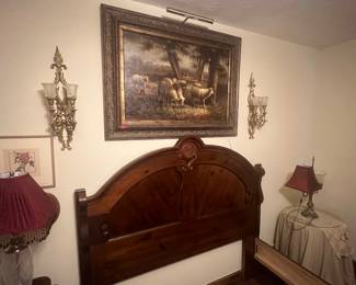 Bed frame , picture, wall lighrs