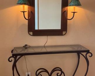 Metal Sofa Table and Lighted Metal Mirror 