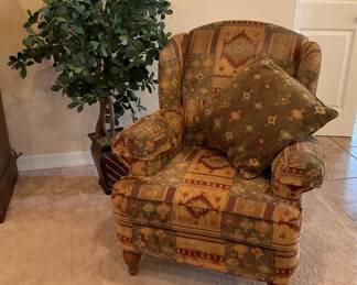 Wing Back Chair With Artificial Tree
