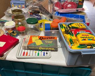 School supplies for students and teachers,  Curriculum, lessons, small group manipulatives, STEM activities, preschool - fractions and division, decimals. TONS of this.  Mostly brand new.