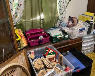 Lane cedar hope chest and scrapbooking items.