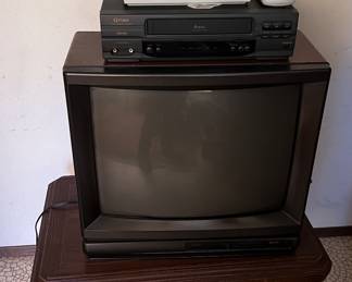 Vintage side table and gaming TV