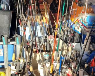 Over 100 rods and reels of all types! Please note:  we numbered and photographed several individual rods & reels as follows