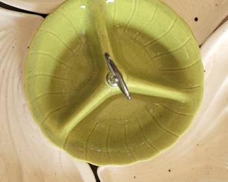 Vintage 1960's Lane & Co. Green 3000 candy or nut dish with wooden tray 