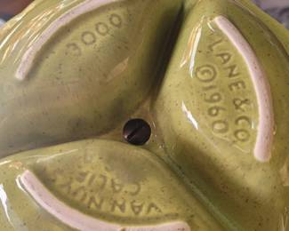 Vintage 1960's Lane & Co. Green 3000 candy or nut dish with wooden tray 