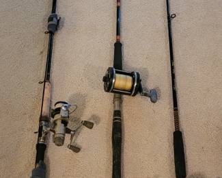 #13 Triton Reel & 7' Shakespeare Ugly Stik; #14 Abu Garcia Ambassadeur Ten Reel & 6' rod;  #15 Spirex 2000 Shimana Reel & Pinnacle 10' extend rod