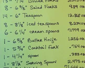 Towle sterling silver flatware set, Candlelight pattern 1934, 67 pieces including 8 4-piece placesettings and additional pieces, total weight 71.664 ounces