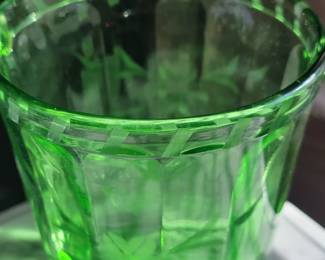 Vintage green etched Depression glass  ice bucket