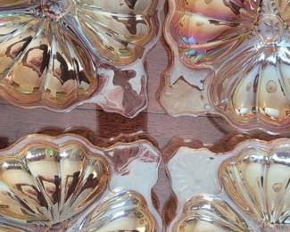 Set of 4 vintage iridescent clover Carnival dishes