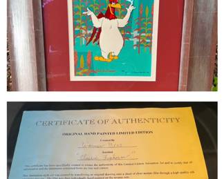 Highly collectible Original cell signed by the artist. Comes with a certificate of authenticity!