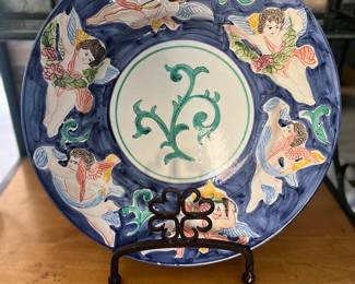 Italian large hand painted cherub plate