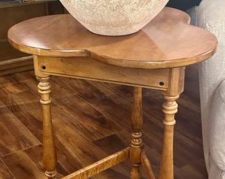 Vintage wood side table and pottery decor