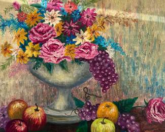 Still life floral and apple vibrant painting