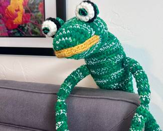 Adorable green handmade crocheted frog