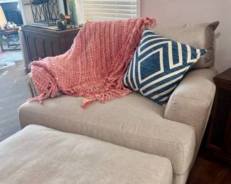 Modern white loveseat with ottoman