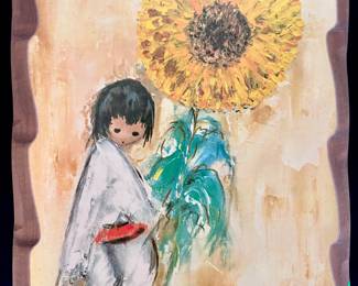 De Grazia child with sunflower painting