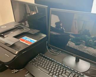 Computer monitors, keyboards and printer
