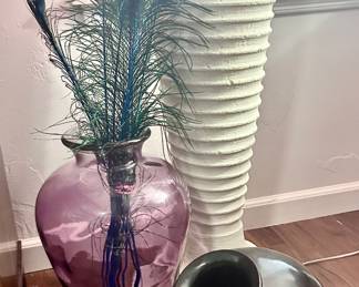 Faux peacock feather decor