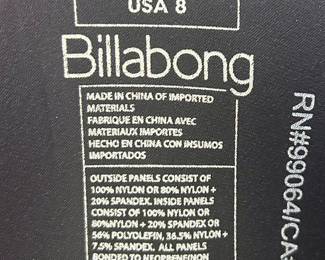 Billabong wetsuit size 8