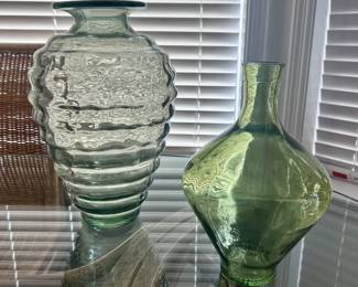 Green glass vases