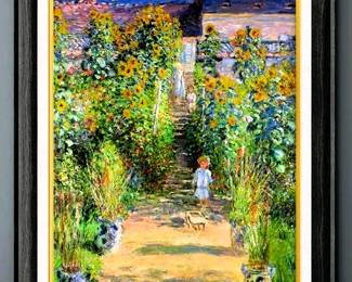 Claude Monet Art - Garden at Vetheuil - Monet planted gardens wherever he lived and in his rented home in Vetheuil, he made arrangements with the landlord to landscape the terraces that led to the Seine. On the path, brilliant sunlight and dappled shade briefly reflect the faces of Monet's young son and members of his extended household amidst the large flowerpots the artist took to each home in which he ever lived.