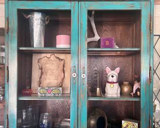 Blue distressed display cabinet