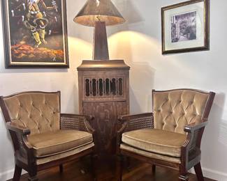 Mid-century tufted tan light brown matching chairs