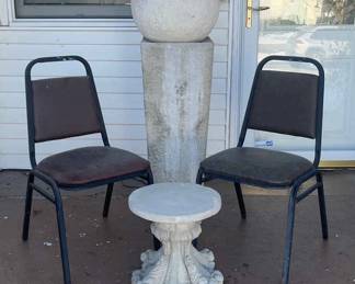 Neoclassical Garden Table Patio Chairs Black Steel Leather Geometric Fountain Poly resin