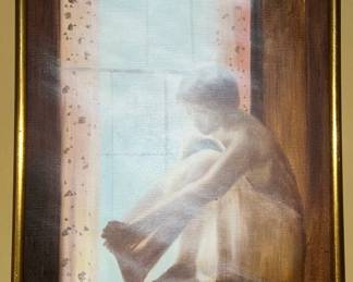 20th Century Contemporary Painting Of Women Sitting On Window Sill Signed