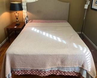 Queen Size Bed Linen Headboard With Nailhead Trim