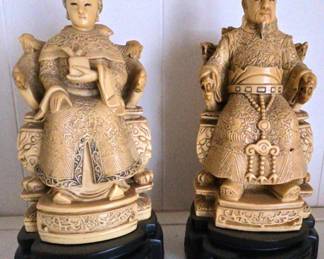 CHINESE EMPEROR EMPRESS CARVED ORIENTAL RESIN FIGURINES