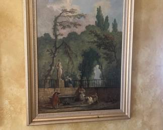 This is a painting titled "The Roman Garden" by Hubert Robert, a French artist who lived from 1733 to 1808.