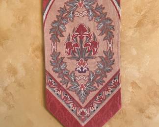 Vintage MCM Floral Tapestry Wall Hanging Textured Fabric 38" Mauve Pink Irises