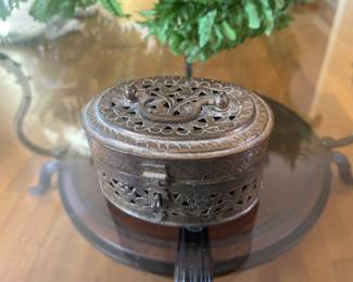 Old Brass Jali Cut Work Unique Shape Handcrafted Jewellery Box