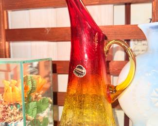 Cadmium Glow Glass MCM Crackle Pitcher 
