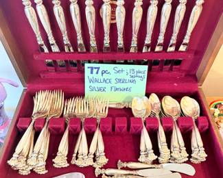 13 Servings - 77 Piece Wallace Sterling Silver Flatware Set  
