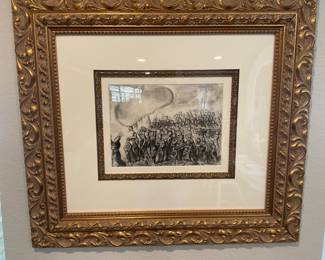 “The Exodus from Egypt” by Marc Chagall.  Etching on Montval paper. 1931-1939. 9.5” x 12 3/4” COA and Appraisal available. Beautiful gold frame.