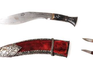 Lot 56 Ornate Nepalese Dagger w Accessories