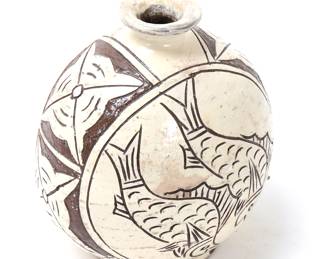 Lot 357 Beautiful Korean Porcelain Flask, Double Fish
