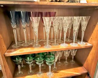 Waterford Crystal Lismore "Crimson" and "Jewels" Fluted Champagne Glasses, Waterford Crystal Ashbourne Toasting Flutes, Waterford Crystal Serenity Green Wine Glasses, Waterford Crystal Lismore Claret Wine Glasses