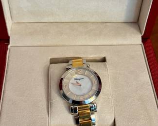 Salvatore Ferragamo Gancino Deco Gold & Silver Watch 