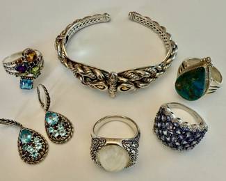 Robert Manse Sterling 18K Gold Topaz, Citrine, Amethyst Peridot Ring, Michael Dawkins Sterling Starry Night Mother Of Pearl Oval Ring, JAI by John Hardy Sterling Silver & 14k Gold Accents Twist Bangle Bracelet, Chrysocolla Ring, Tanazanite Cluster Sterling Silver Ring