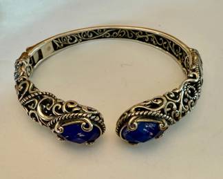 Carolyn Pollack Sterling Silver Blue Stone Hinged Cuff Bracelet