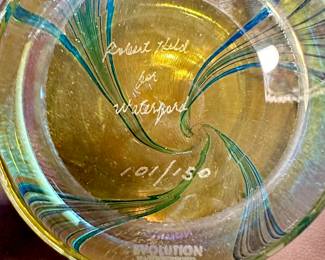 Robert Held For Waterford Evolution Multicolored Peacock Feather Iridescent Glass Bowl