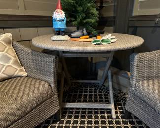 Frontgate Outdoor Wicker Arm Chairs and Side Table