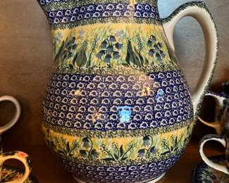 Unikat Polish Pottery "Lily of the Valley" Pitcher – Signed A. Damian